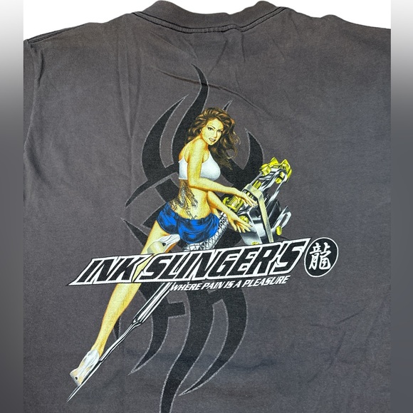 Vintage‎ 1999 Ink Slingers Pin Up Girl Tattoo T Shirt Men’s Size Large Gray Tatt - Picture 1 of 8
